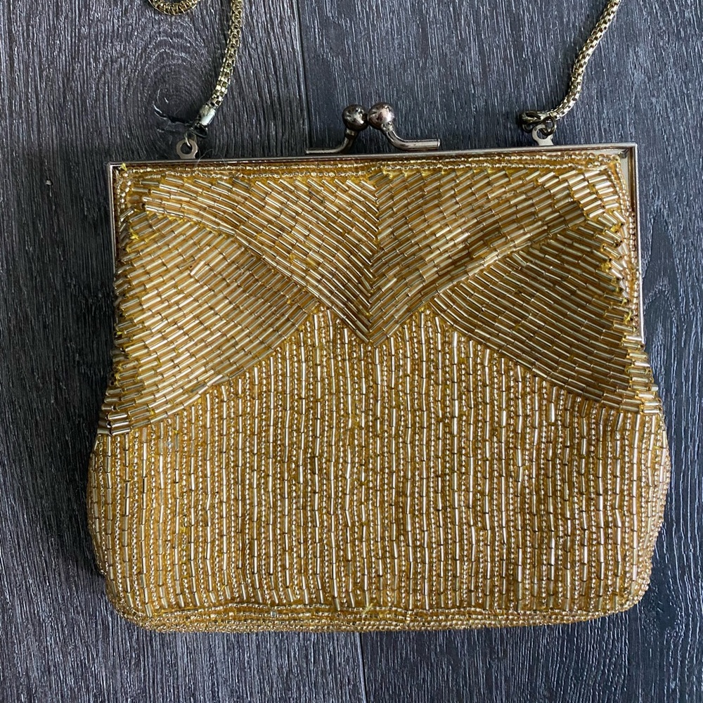 Vintage gold clutch or strapped purse